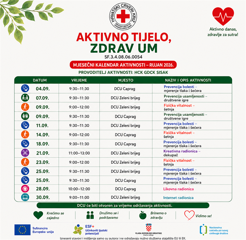 Slika: Aktivno tijelo, zdrav um 3 – besplatne aktivnosti za građane u rujnu