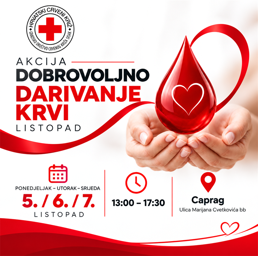Slika: Poziv na akciju dobrovoljnog darivanja krvi – listopad 2026.